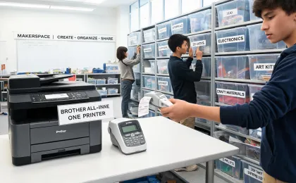 School makerspace with shared Brother printer and labels