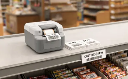 Retail counter printing price labels