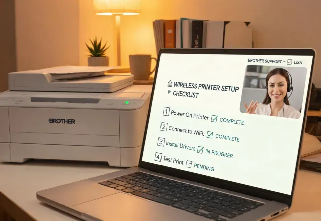 Brother advisor helping a customer set up a wireless printer